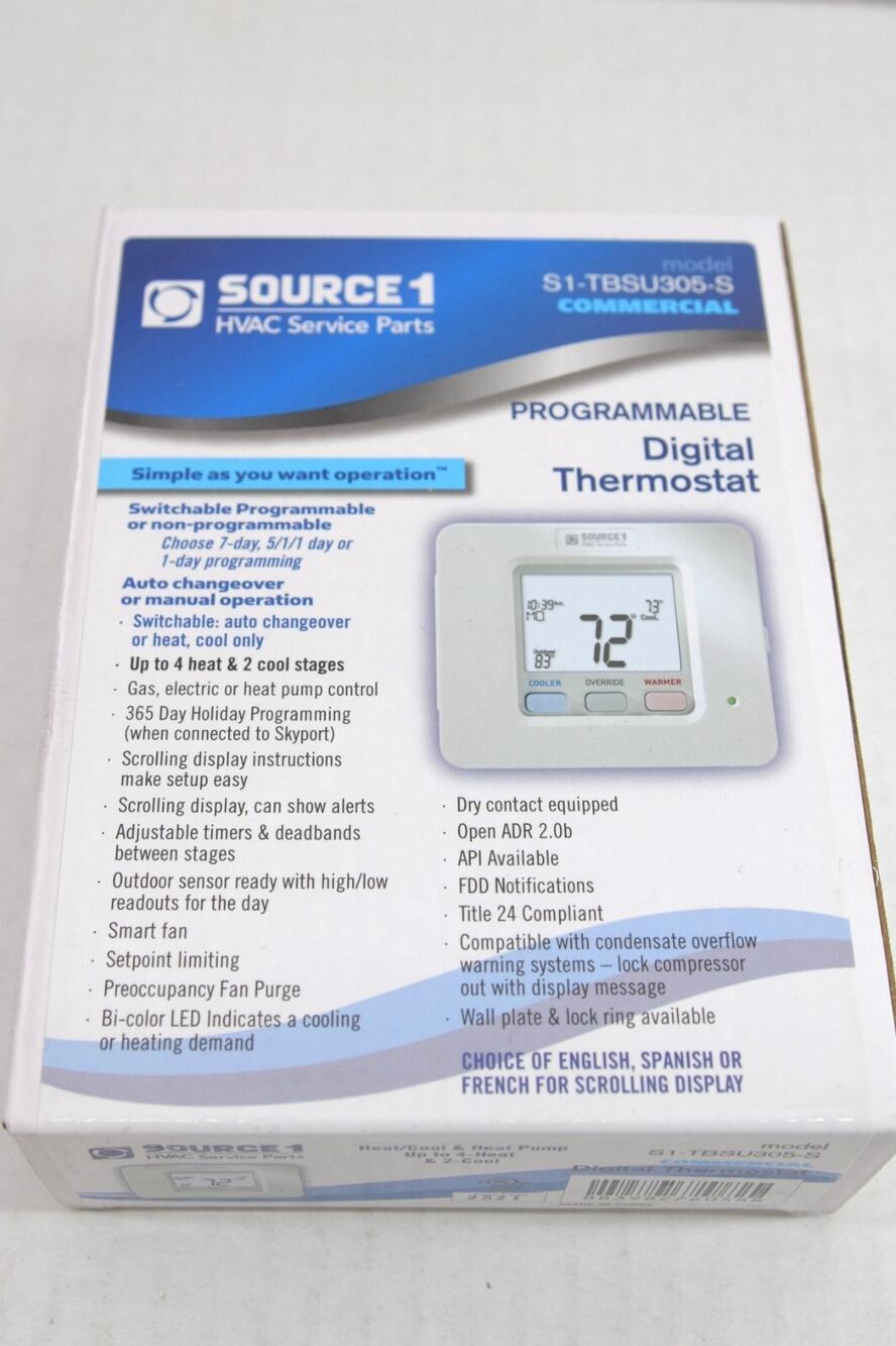 HVAC Digital Thermostat S1-TBSU305-S‎ Commercial Source 1 Heat Cool Pump